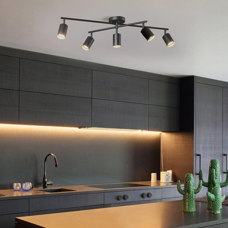 Globe Electric 5-Light Track Lighting, Matte Black, Center Swivel Bar, Adjustable Shades, Dimmable, 64000052 - Image 3
